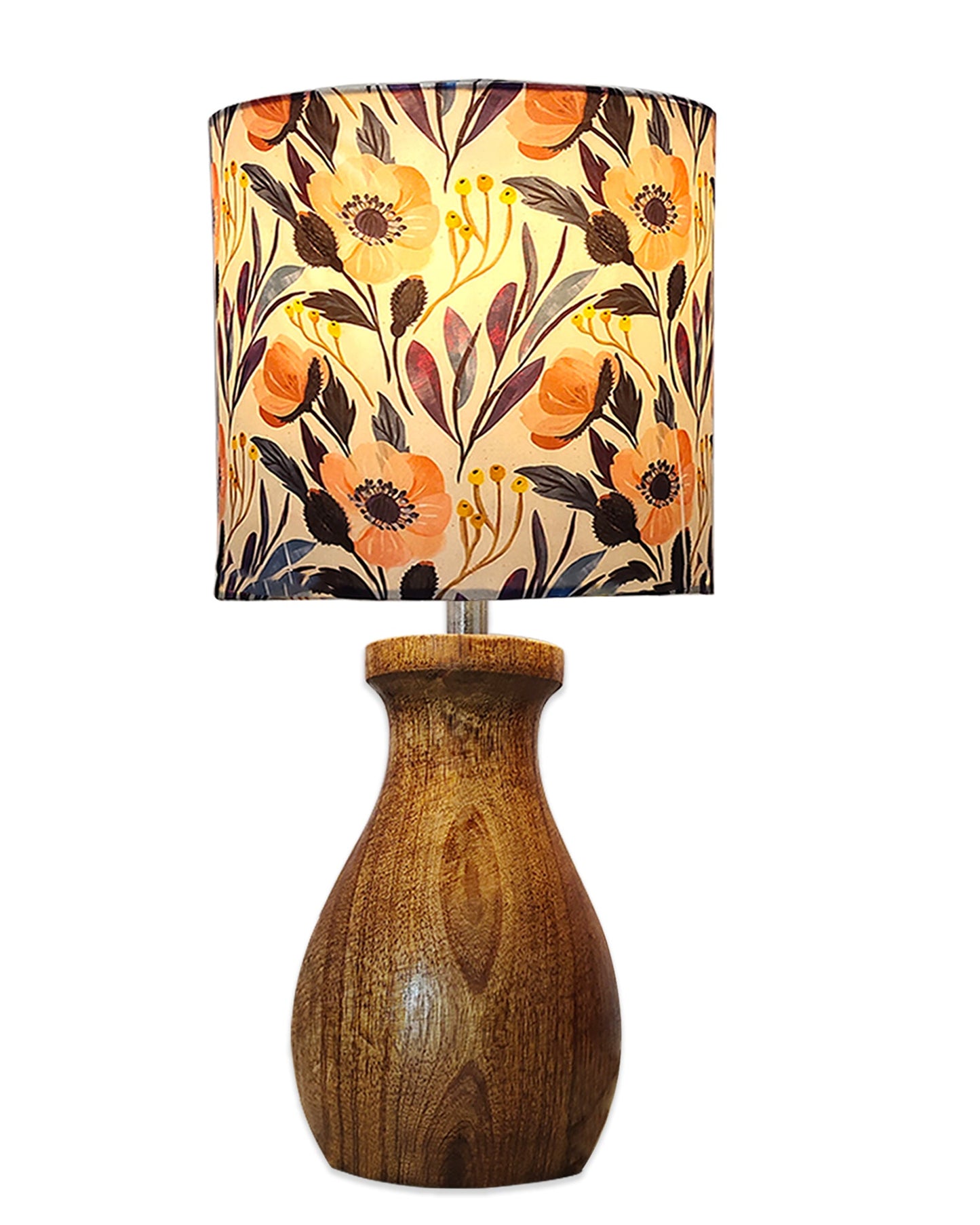 Dovel Pot Modern Table Lamp, Wooden Base Modern Fabric Lampshade for Home Office Cafe Restaurant