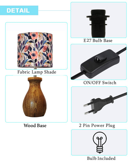 Dovel Pot Modern Table Lamp, Wooden Base Modern Fabric Lampshade for Home Office Cafe Restaurant