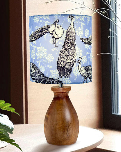 Dovel Pot Modern Table Lamp, Wooden Base Modern Fabric Lampshade for Home Office Cafe Restaurant