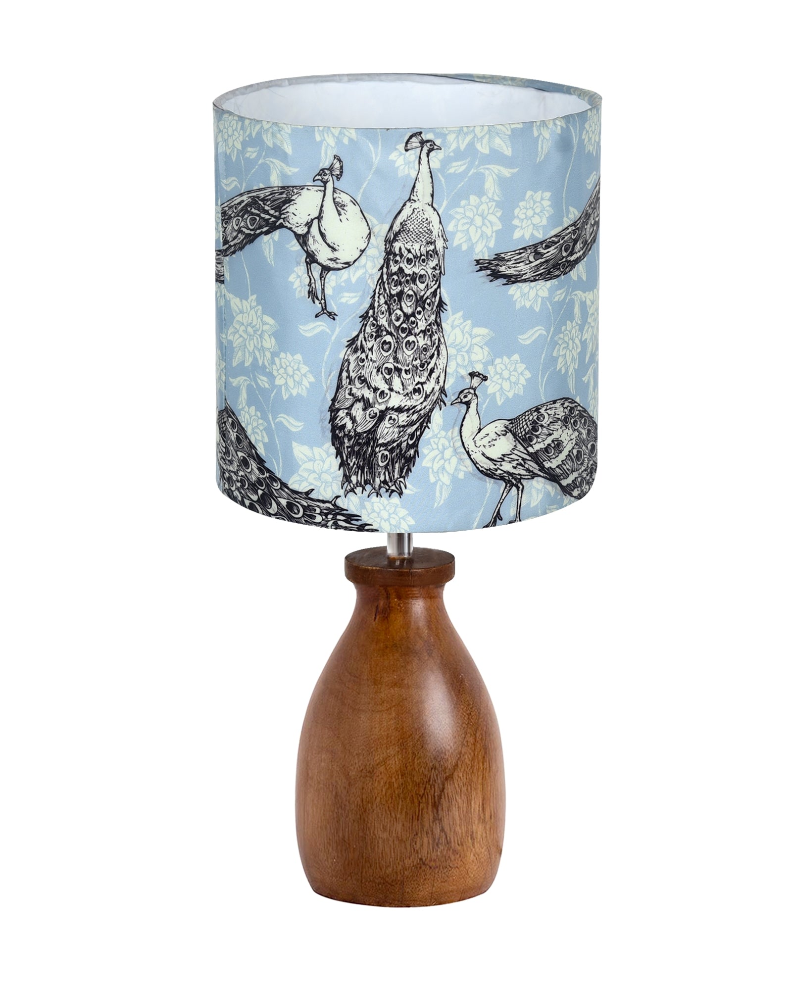 Dovel Pot Modern Table Lamp, Wooden Base Modern Fabric Lampshade for Home Office Cafe Restaurant