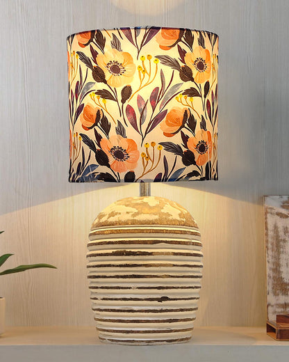 Modern Table Lamp, Wooden Base Modern Fabric Lampshade for Home Office Cafe Restaurant, Ribbed Basket