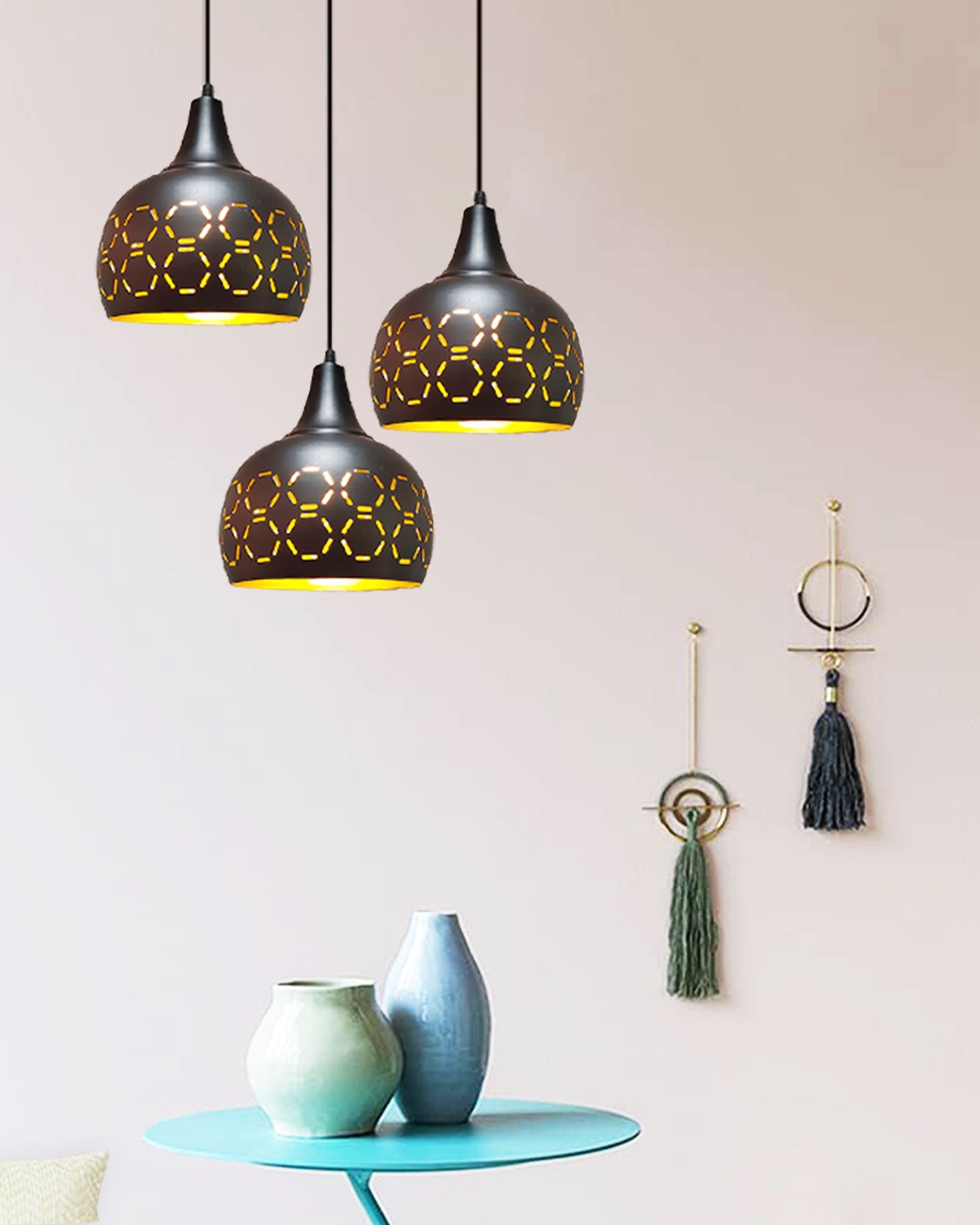 Pendant Lamp Shade for Kitchen Island, Color Metal Minimal Pot Pendant Light Shades, Nordic Wood Bedroom, Living Room, Black Tulip