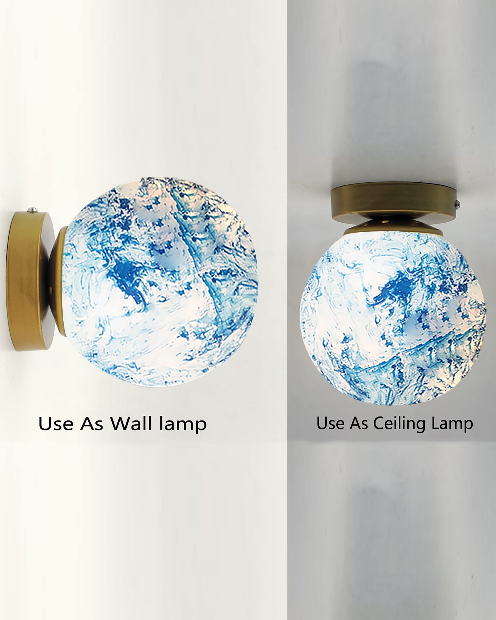 Mid Century Modern Bubble Flush Mount Ceiling Lighting Fixture, Gold Flush Mount Lamp, 6" Glass Globe Shade