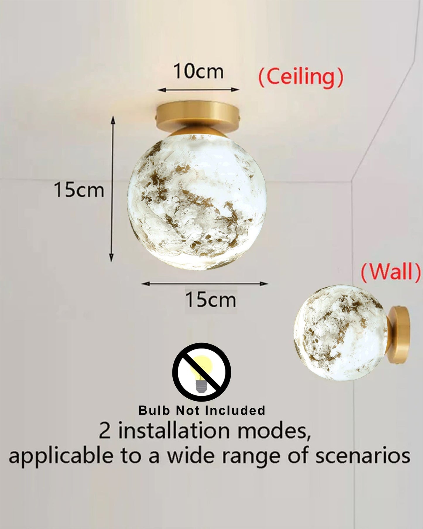 Mid Century Modern Bubble Flush Mount Ceiling Lighting Fixture, Gold Flush Mount Lamp, 6" Glass Globe Shade