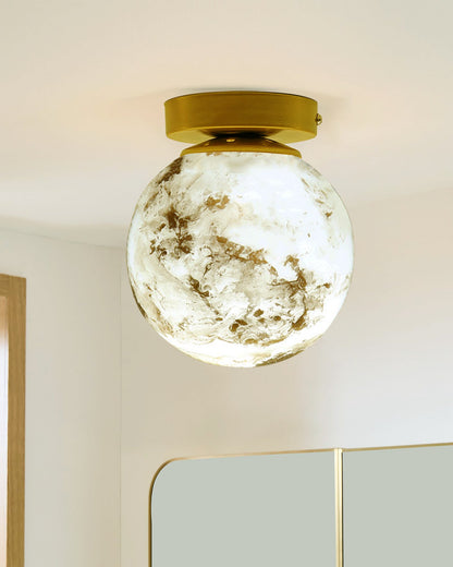 Mid Century Modern Bubble Flush Mount Ceiling Lighting Fixture, Gold Flush Mount Lamp, 6" Glass Globe Shade