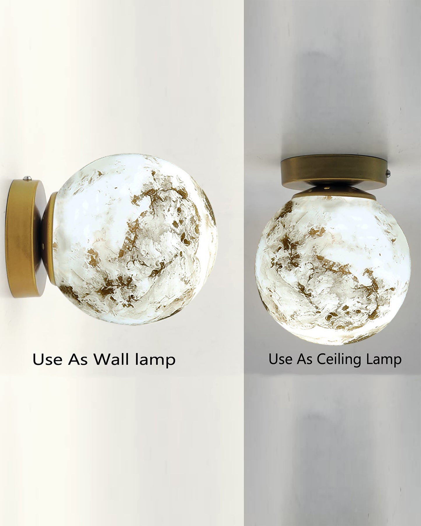 Mid Century Modern Bubble Flush Mount Ceiling Lighting Fixture, Gold Flush Mount Lamp, 6" Glass Globe Shade