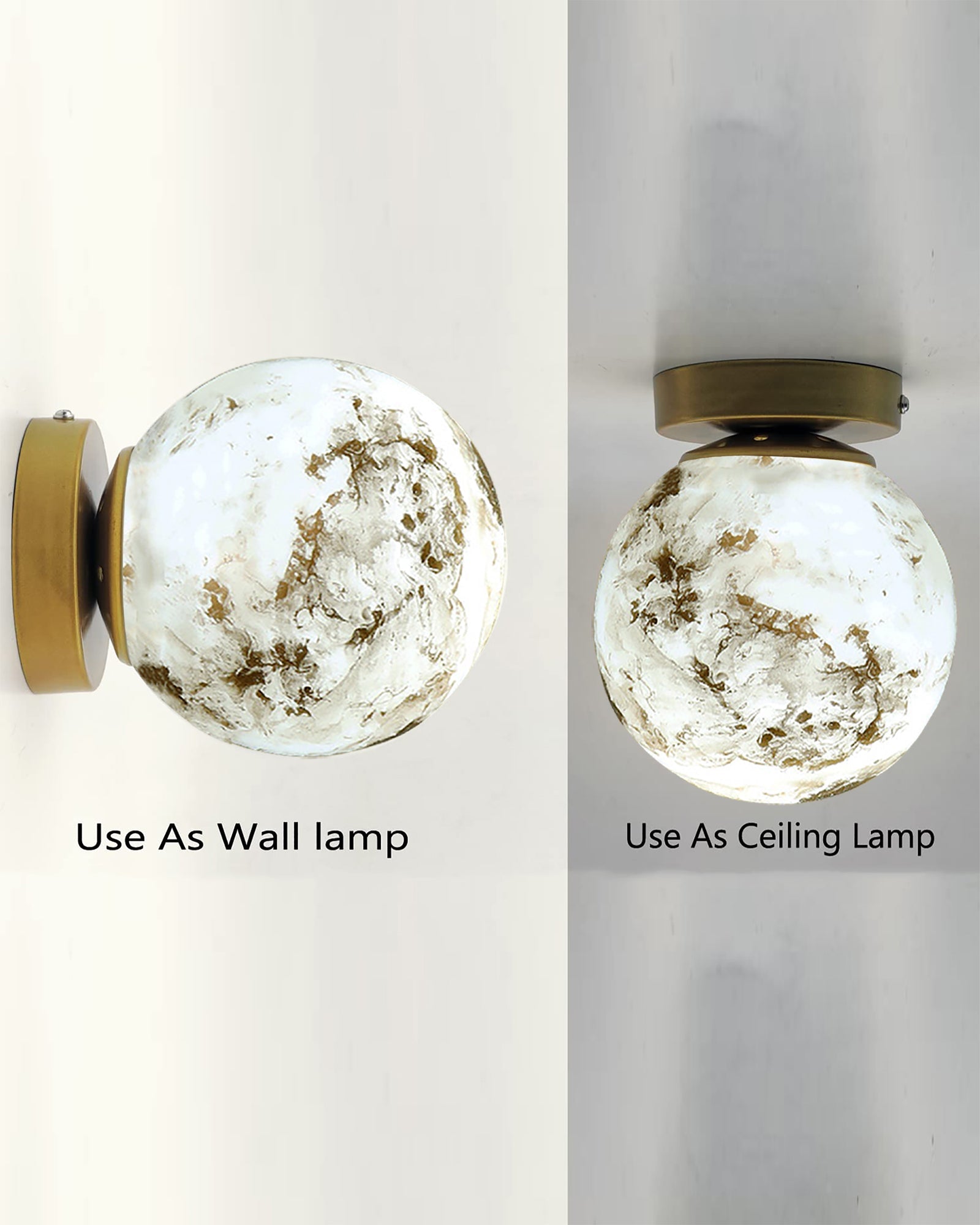 Mid Century Modern Bubble Flush Mount Ceiling Lighting Fixture, Gold Flush Mount Lamp, 6" Glass Globe Shade