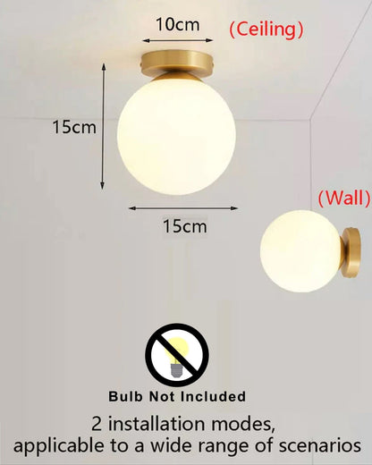 Mid Century Modern Bubble Flush Mount Ceiling Lighting Fixture, Gold Flush Mount Lamp, 6" Glass Globe Shade