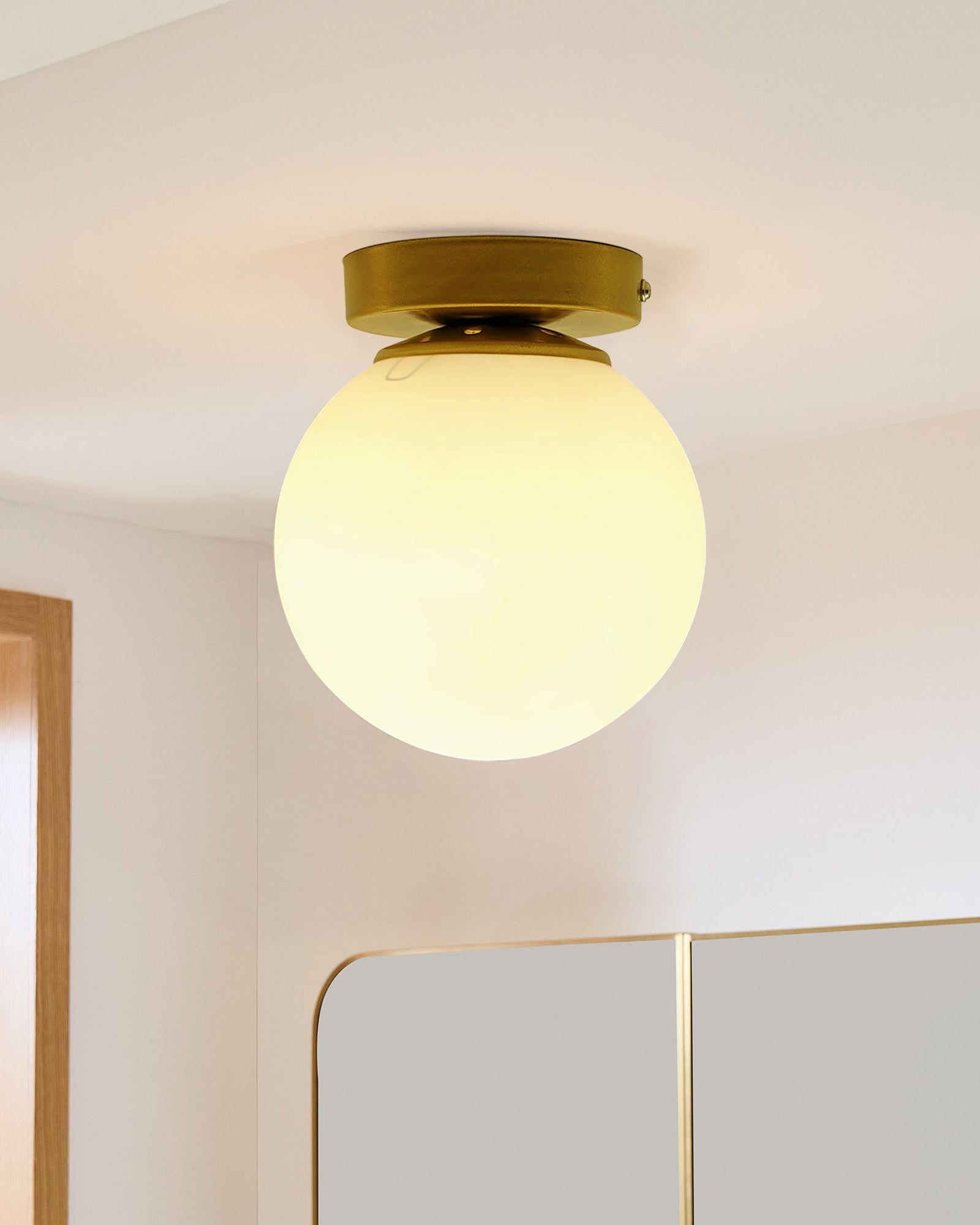 Mid Century Modern Bubble Flush Mount Ceiling Lighting Fixture, Gold Flush Mount Lamp, 6" Glass Globe Shade