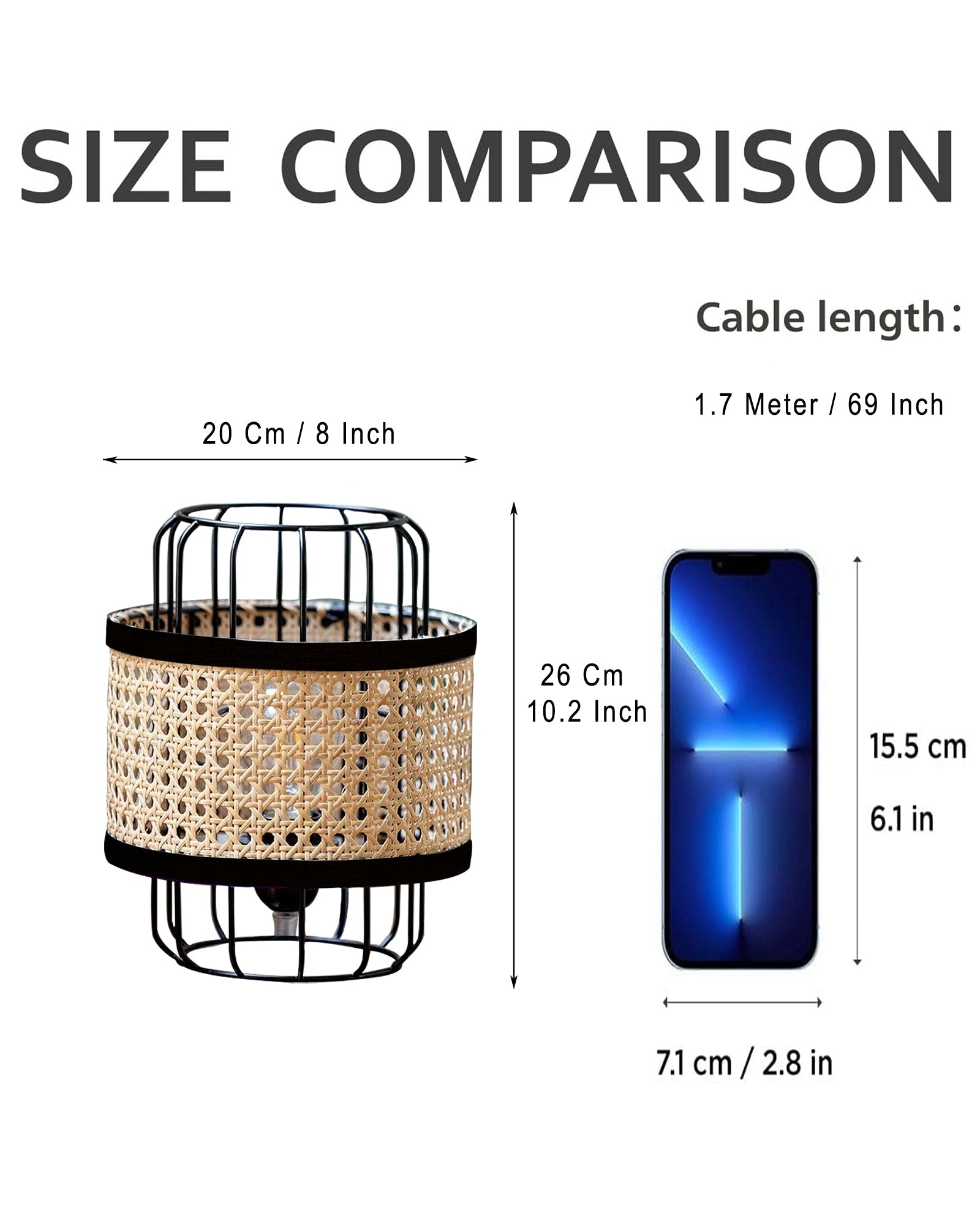 10" Modern Natural Rattan Cane Beige Mesh Webbing Wicker Metal Table lamp Boho Hollowed Out Beside Lamp for Living Room Bedroom Office Study