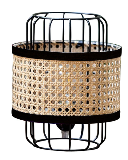 10" Modern Natural Rattan Cane Beige Mesh Webbing Wicker Metal Table lamp Boho Hollowed Out Beside Lamp for Living Room Bedroom Office Study