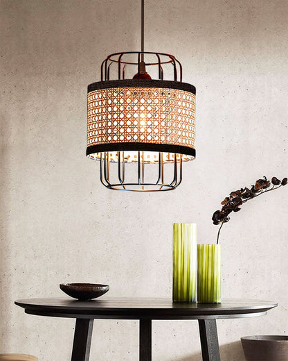 12" Hand Woven Natural Rattan Cane Webbing Wicker Pendant Light Fixtures, Boho Pendant Lights with Rattan Basket Shade for Farmhouse Kitchen Island Dining Room Living Room