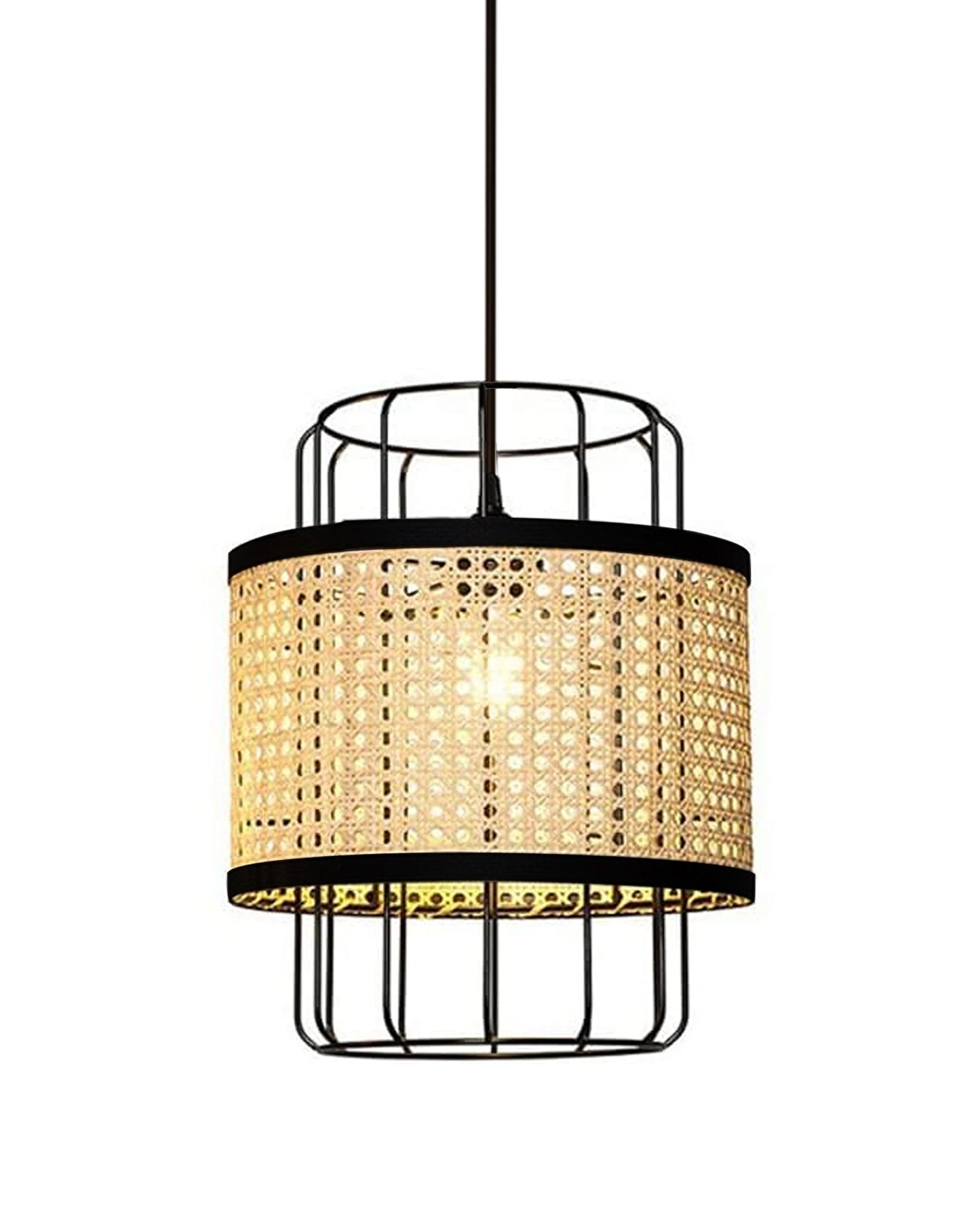 12" Hand Woven Natural Rattan Cane Webbing Wicker Pendant Light Fixtures, Boho Pendant Lights with Rattan Basket Shade for Farmhouse Kitchen Island Dining Room Living Room