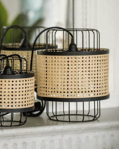 12" Hand Woven Natural Rattan Cane Webbing Wicker Pendant Light Fixtures, Boho Pendant Lights with Rattan Basket Shade for Farmhouse Kitchen Island Dining Room Living Room