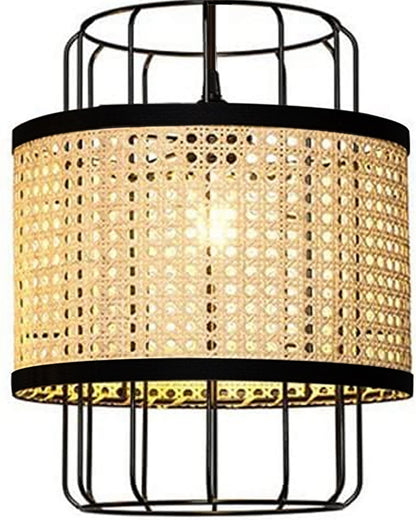 10" Hand Woven Natural Rattan Cane Webbing Wicker Pendant Light Fixtures, Boho Pendant Lights with Rattan Basket Shade for Farmhouse Kitchen Island Dining Room Living Room