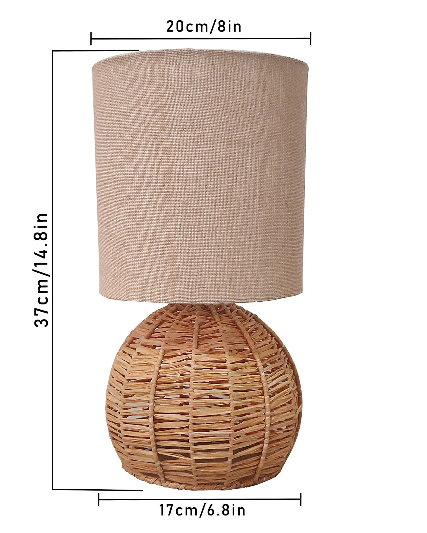 Homesake® Shade Rattan Table Lamp for Bedroom & Living Room, Natural Wicker Bedside Lamp for Bedroom, Living Room & Home Décor, E27 Holder, Livra, Scandinavian, Minimal Style Lighting (Round, Jute)