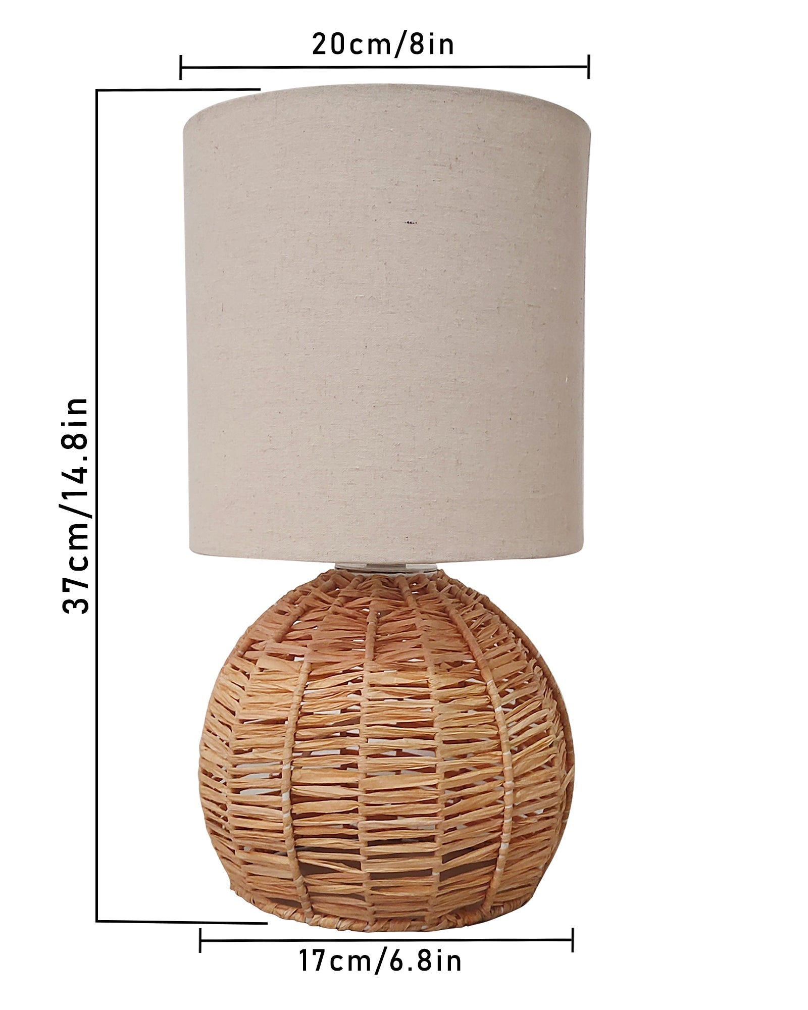 Homesake® Shade Rattan Table Lamp for Bedroom & Living Room, Natural Wicker Bedside Lamp for Bedroom, Living Room & Home Décor, E27 Holder, Livra, Scandinavian, Minimal Style Lighting (Round, Jute)