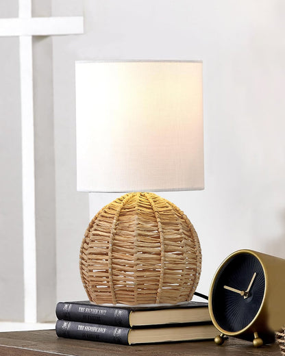 Homesake® Shade Rattan Table Lamp for Bedroom & Living Room, Natural Wicker Bedside Lamp for Bedroom, Living Room & Home Décor, E27 Holder, Livra, Scandinavian, Minimal Style Lighting (Round, Jute)