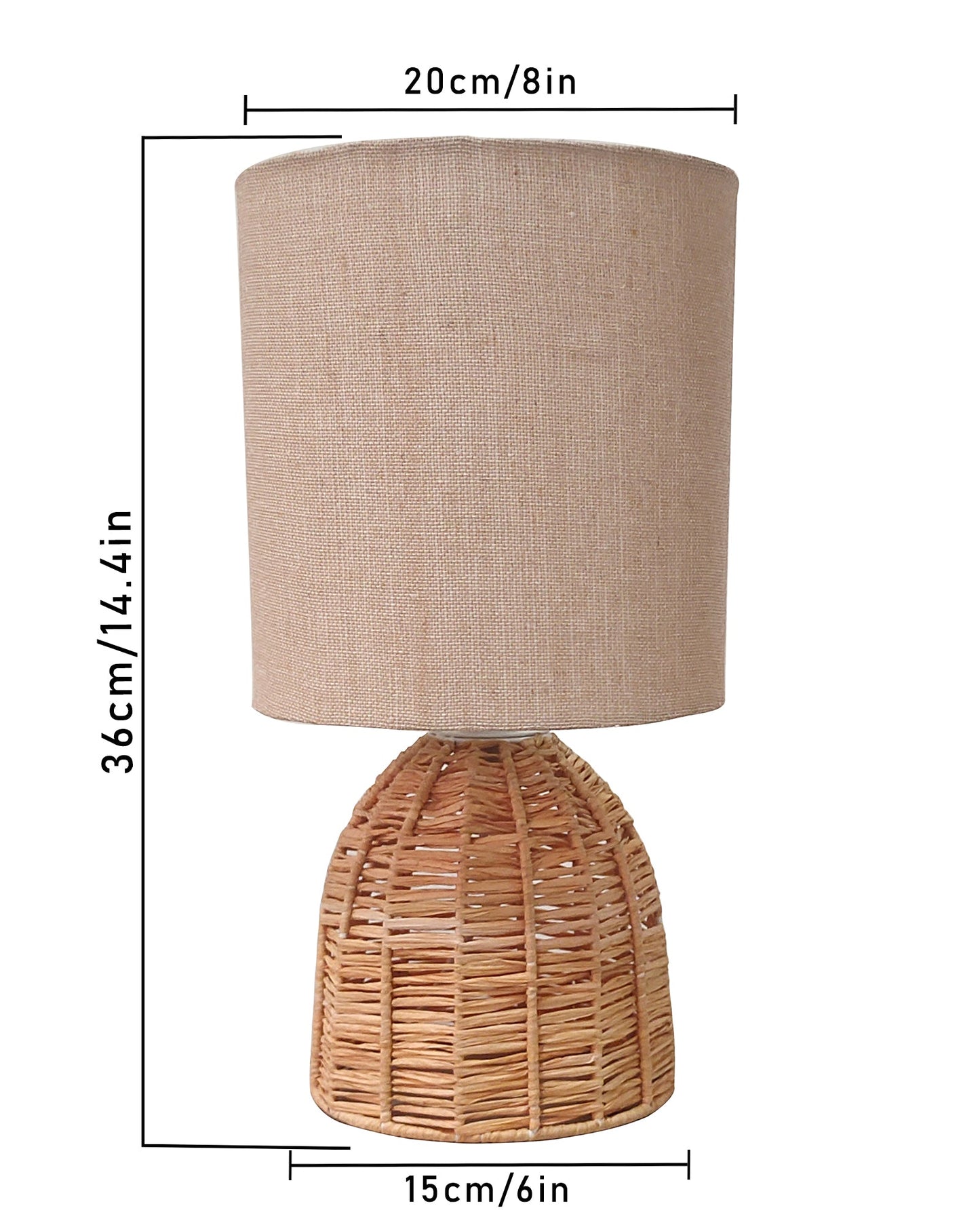 Homesake® Raffia Rattan Table Lamp with Fabric Shade, Small Nightstand Lamp, Natural Wicker Bedside Lamp for Bedroom, Living Room, Study & Home Décor, Livra Collection | E27 Holder