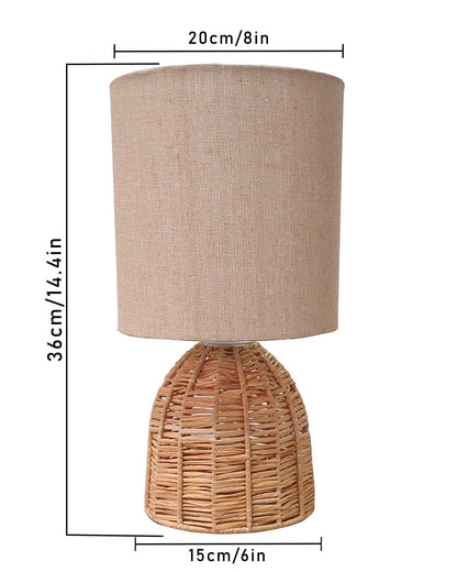 Homesake® Raffia Rattan Table Lamp with Fabric Shade, Small Nightstand Lamp, Natural Wicker Bedside Lamp for Bedroom, Living Room, Study & Home Décor, Livra Collection | E27 Holder