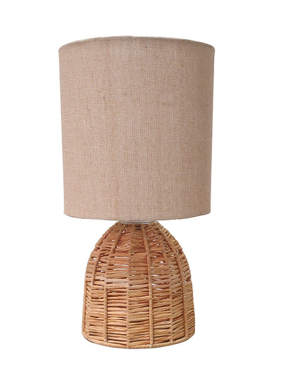 Homesake® Raffia Rattan Table Lamp with Fabric Shade, Small Nightstand Lamp, Natural Wicker Bedside Lamp for Bedroom, Living Room, Study & Home Décor, Livra Collection | E27 Holder