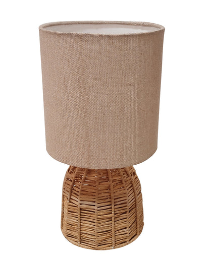 Homesake® Raffia Rattan Table Lamp with Fabric Shade, Small Nightstand Lamp, Natural Wicker Bedside Lamp for Bedroom, Living Room, Study & Home Décor, Livra Collection | E27 Holder