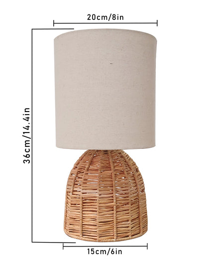 Homesake® Raffia Rattan Table Lamp with Fabric Shade, Small Nightstand Lamp, Natural Wicker Bedside Lamp for Bedroom, Living Room, Study & Home Décor, Livra Collection | E27 Holder