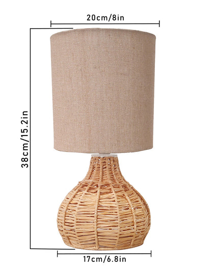 Homesake® Raffia Rattan Table Lamp, Small Nightstand Lamp with Linen Fabric Lampshade, Bedside Lamp for Bedroom, Living Room, Study & Livra Home Décor | Warm Ambient Lighting (Spinning, Jute)