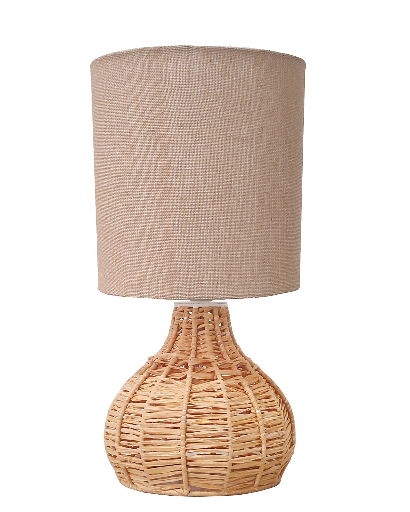 Homesake® Raffia Rattan Table Lamp, Small Nightstand Lamp with Linen Fabric Lampshade, Bedside Lamp for Bedroom, Living Room, Study & Livra Home Décor | Warm Ambient Lighting (Spinning, Jute)
