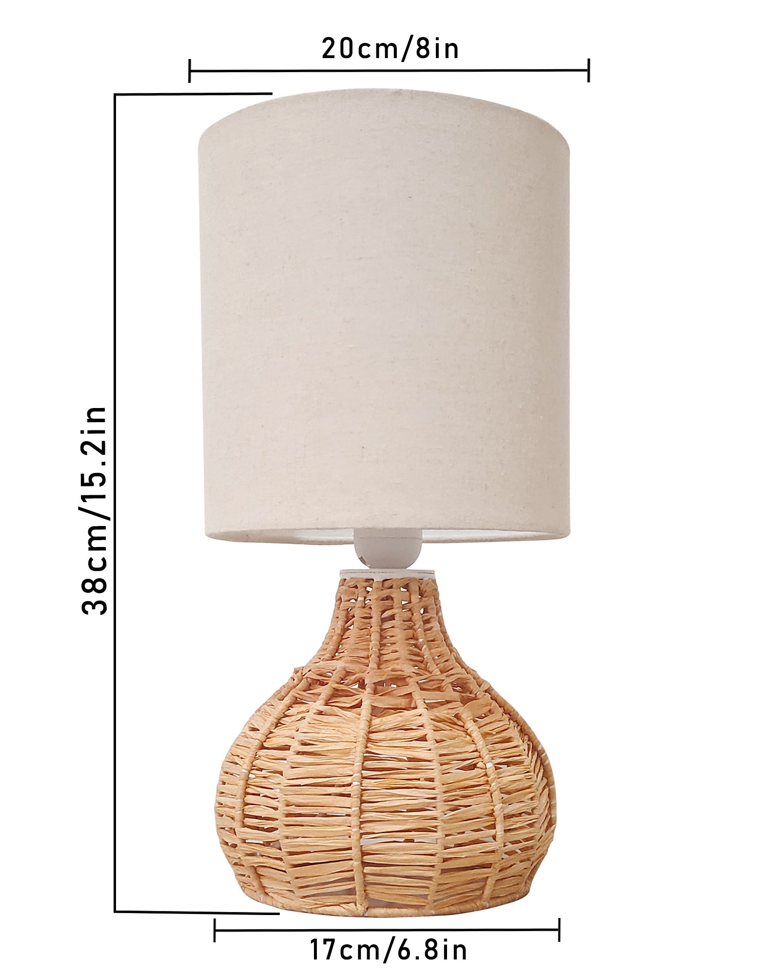 Homesake® Raffia Rattan Table Lamp, Small Nightstand Lamp with Linen Fabric Lampshade, Bedside Lamp for Bedroom, Living Room, Study & Livra Home Décor | Warm Ambient Lighting (Spinning, Jute)