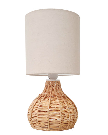 Homesake® Raffia Rattan Table Lamp, Small Nightstand Lamp with Linen Fabric Lampshade, Bedside Lamp for Bedroom, Living Room, Study & Livra Home Décor | Warm Ambient Lighting (Spinning, Jute)