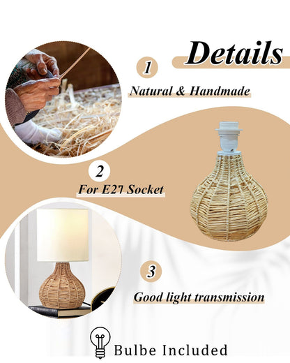 Homesake® Raffia Rattan Table Lamp, Small Nightstand Lamp with Linen Fabric Lampshade, Bedside Lamp for Bedroom, Living Room, Study & Livra Home Décor | Warm Ambient Lighting (Spinning, Jute)