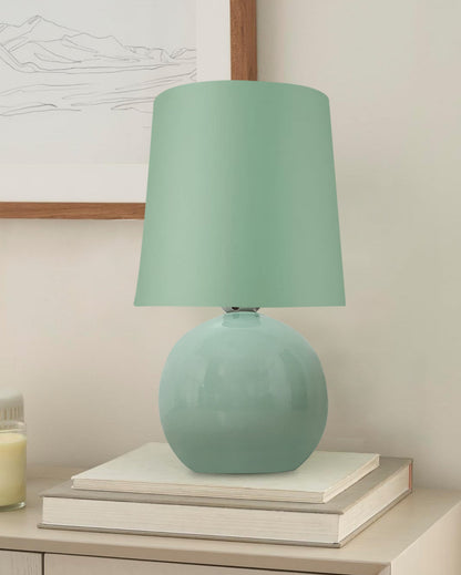 Bedside Ceramic Table Lamp, Classic Desk lamp for Living Room Bedroom, Farmhouse Nightstand Lamps Round with Fabric Shade