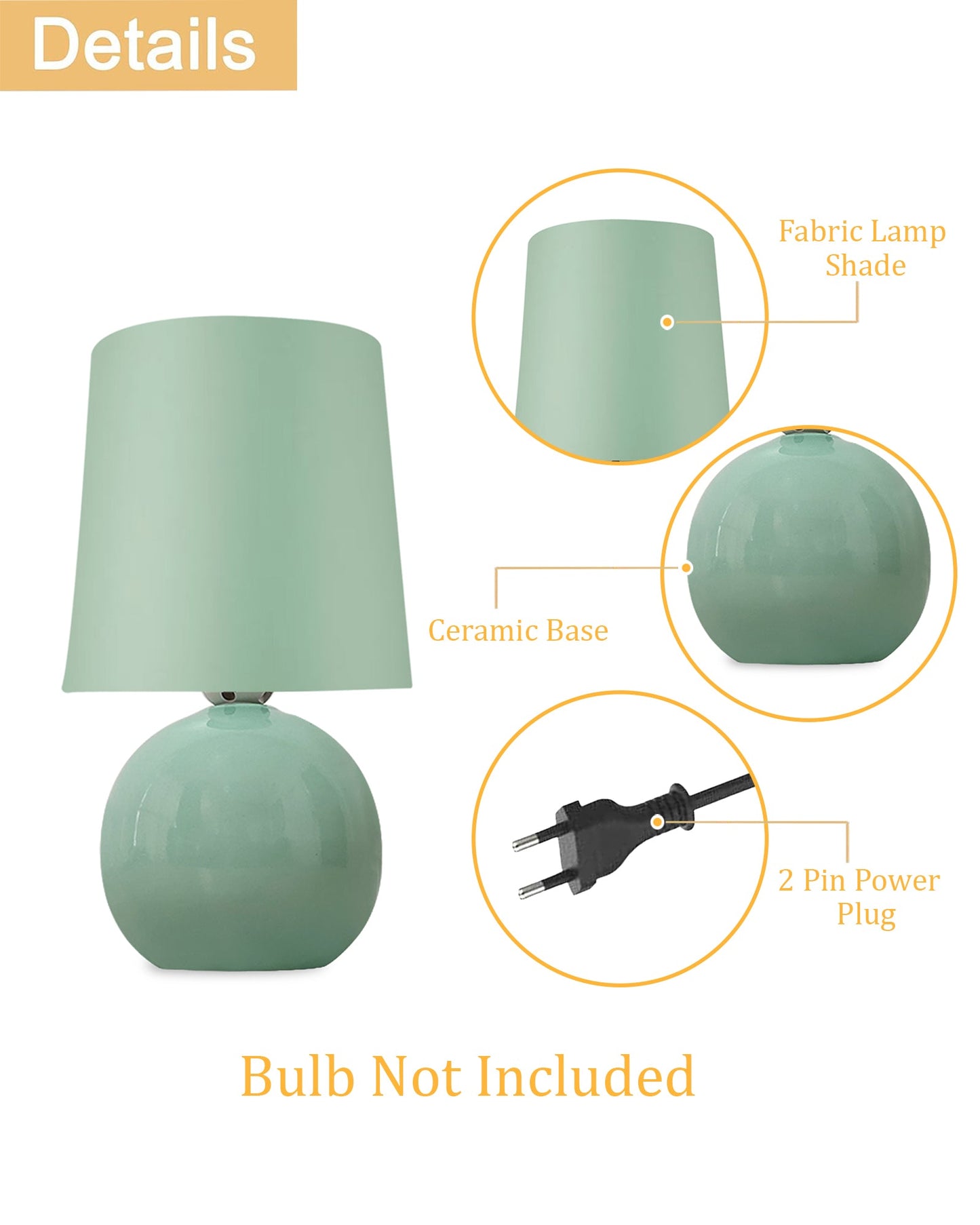 Bedside Ceramic Table Lamp, Classic Desk lamp for Living Room Bedroom, Farmhouse Nightstand Lamps Round with Fabric Shade