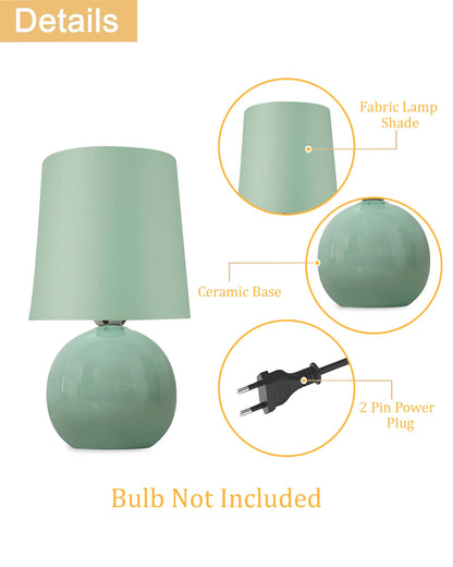 Bedside Ceramic Table Lamp, Classic Desk lamp for Living Room Bedroom, Farmhouse Nightstand Lamps Round with Fabric Shade