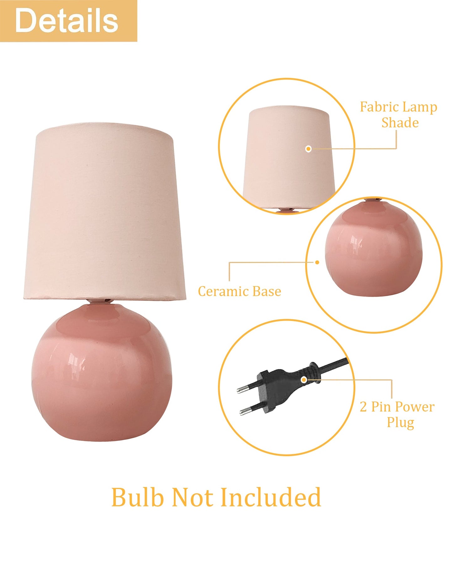 Bedside Ceramic Table Lamp, Classic Desk lamp for Living Room Bedroom, Farmhouse Nightstand Lamps Round with Fabric Shade