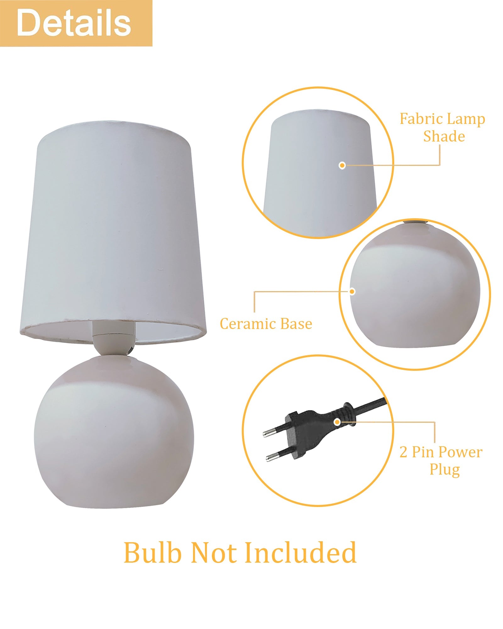 Bedside Ceramic Table Lamp, Classic Desk lamp for Living Room Bedroom, Farmhouse Nightstand Lamps Round with Fabric Shade