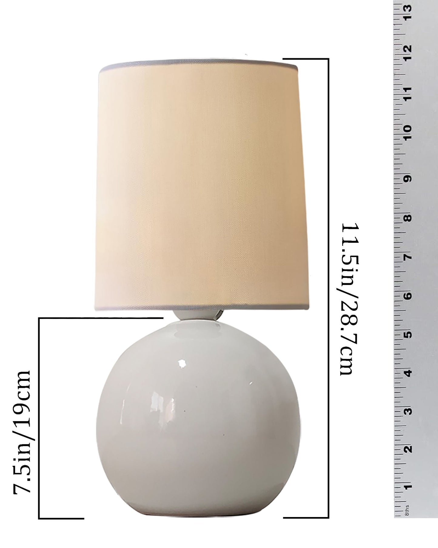 Bedside Ceramic Table Lamp, Classic Desk lamp for Living Room Bedroom, Farmhouse Nightstand Lamps Round with Fabric Shade