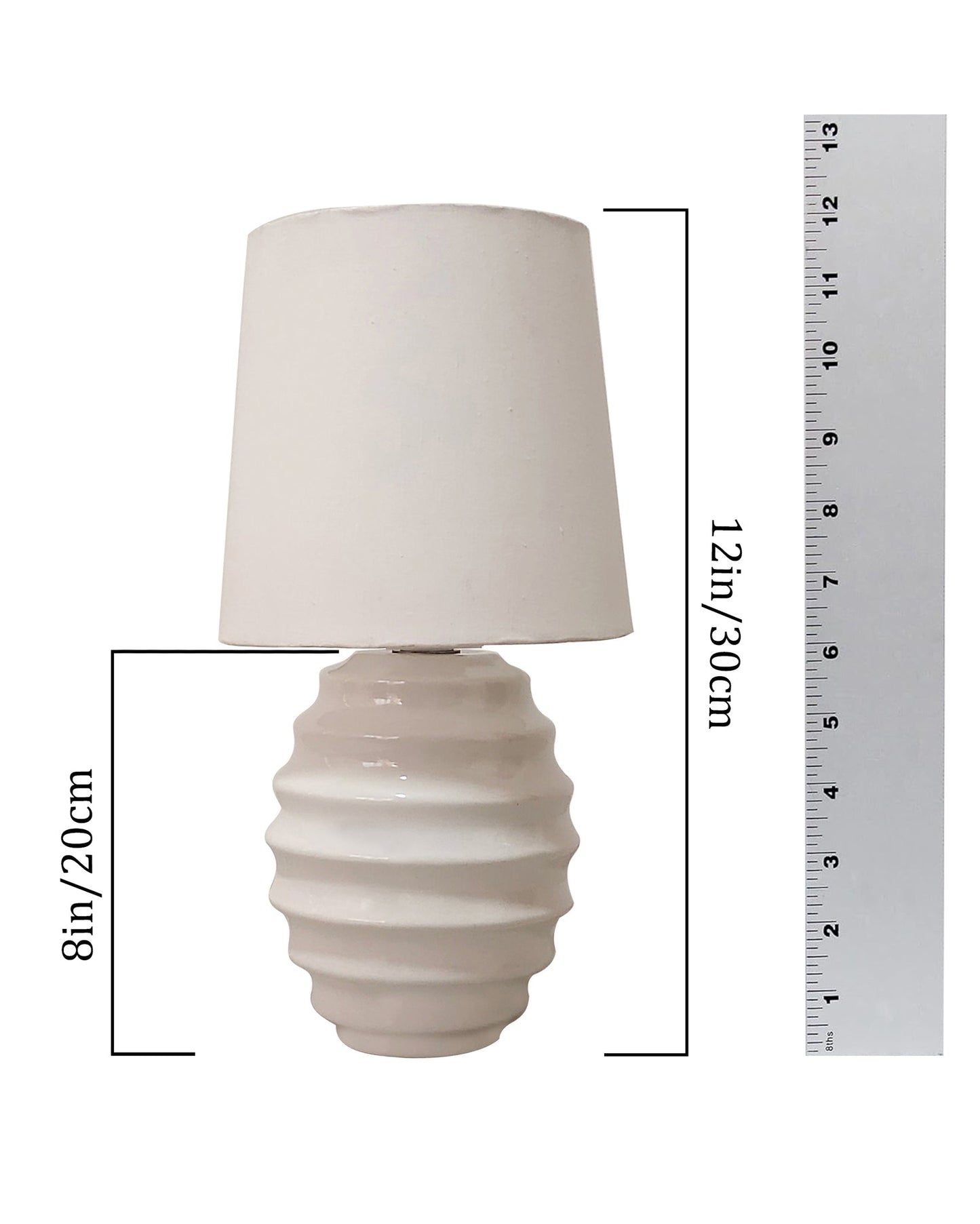 Homesake® Bedside Ceramic Table Lamp, Classic Desk lamp for Living Room Bedroom, Farmhouse Nightstand Lamps Ribbed with White Fabric Shade