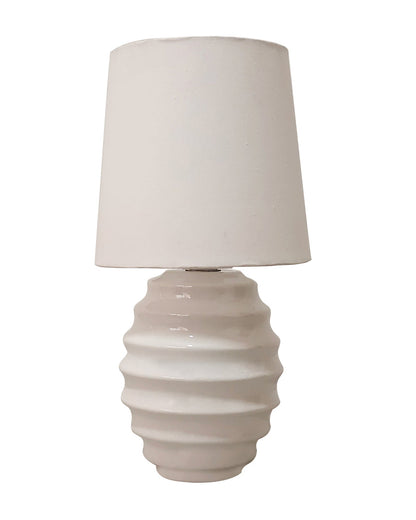 Homesake® Bedside Ceramic Table Lamp, Classic Desk lamp for Living Room Bedroom, Farmhouse Nightstand Lamps Ribbed with White Fabric Shade