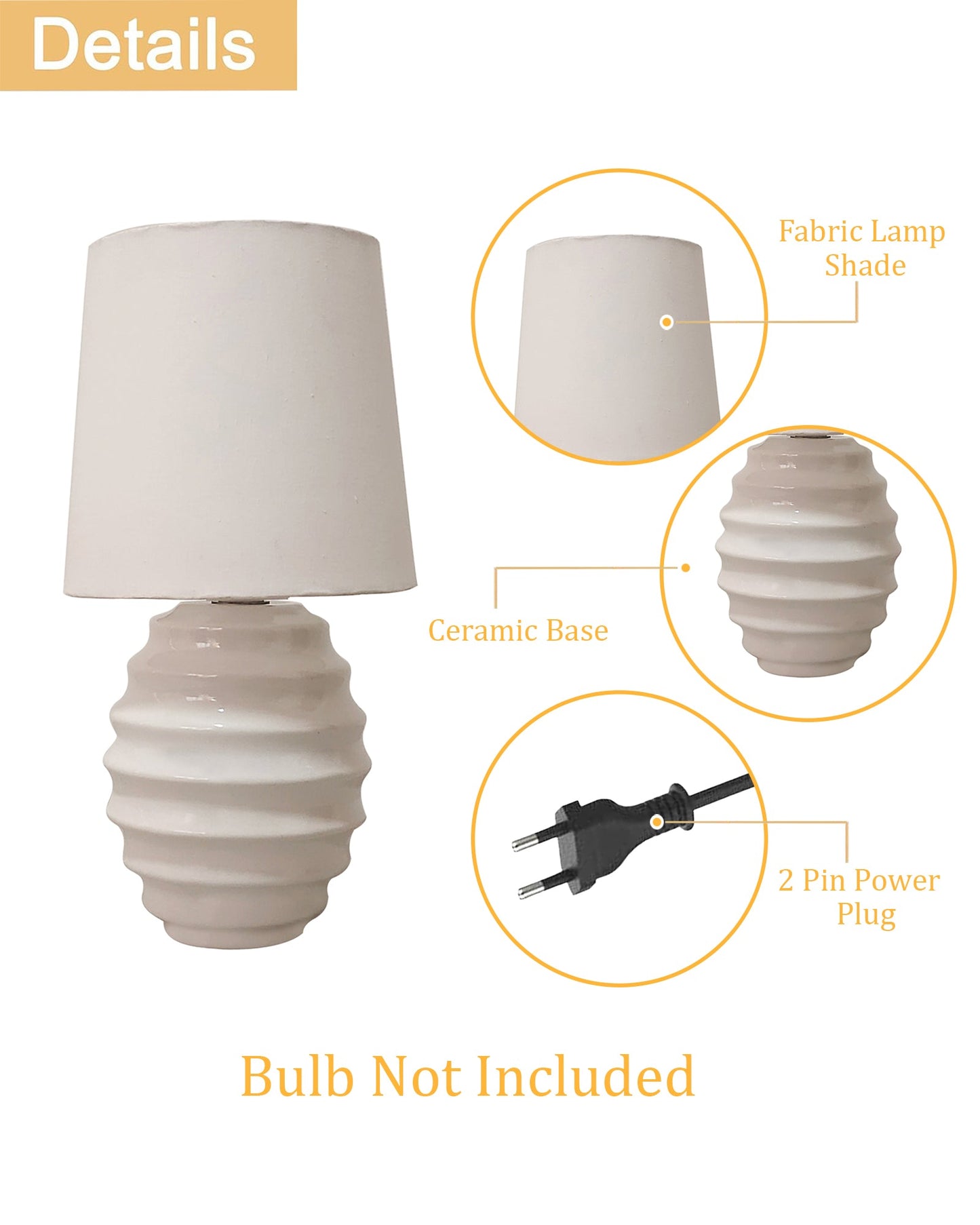Homesake® Bedside Ceramic Table Lamp, Classic Desk lamp for Living Room Bedroom, Farmhouse Nightstand Lamps Ribbed with White Fabric Shade