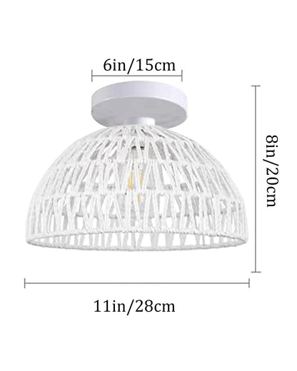 Rattan Light Fixtures Ceiling Light, Handmade Woven Cage Boho Light Fixture 11" Semi Flush Mount Light Fixture Coastal Ceiling Light for Hallway Kitchen Entryway Farmhouse Living Room