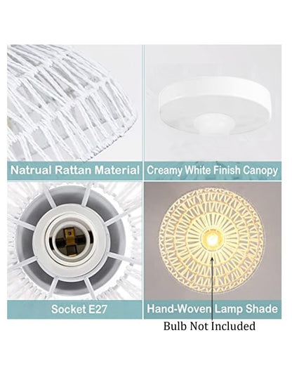 Rattan Light Fixtures Ceiling Light, Handmade Woven Cage Boho Light Fixture 11" Semi Flush Mount Light Fixture Coastal Ceiling Light for Hallway Kitchen Entryway Farmhouse Living Room