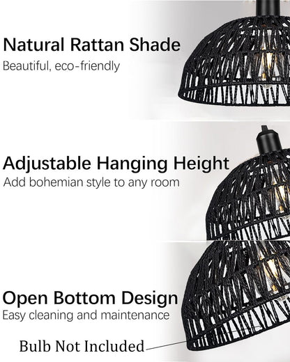 Woven Boho Macrame Pendant Light, Boho Hanging Lamp Kitchen Island, Farmhouse Coastal Wicker Adjustable Chandeliers Basket Light Fixture for Dining Room Kitchen Island.