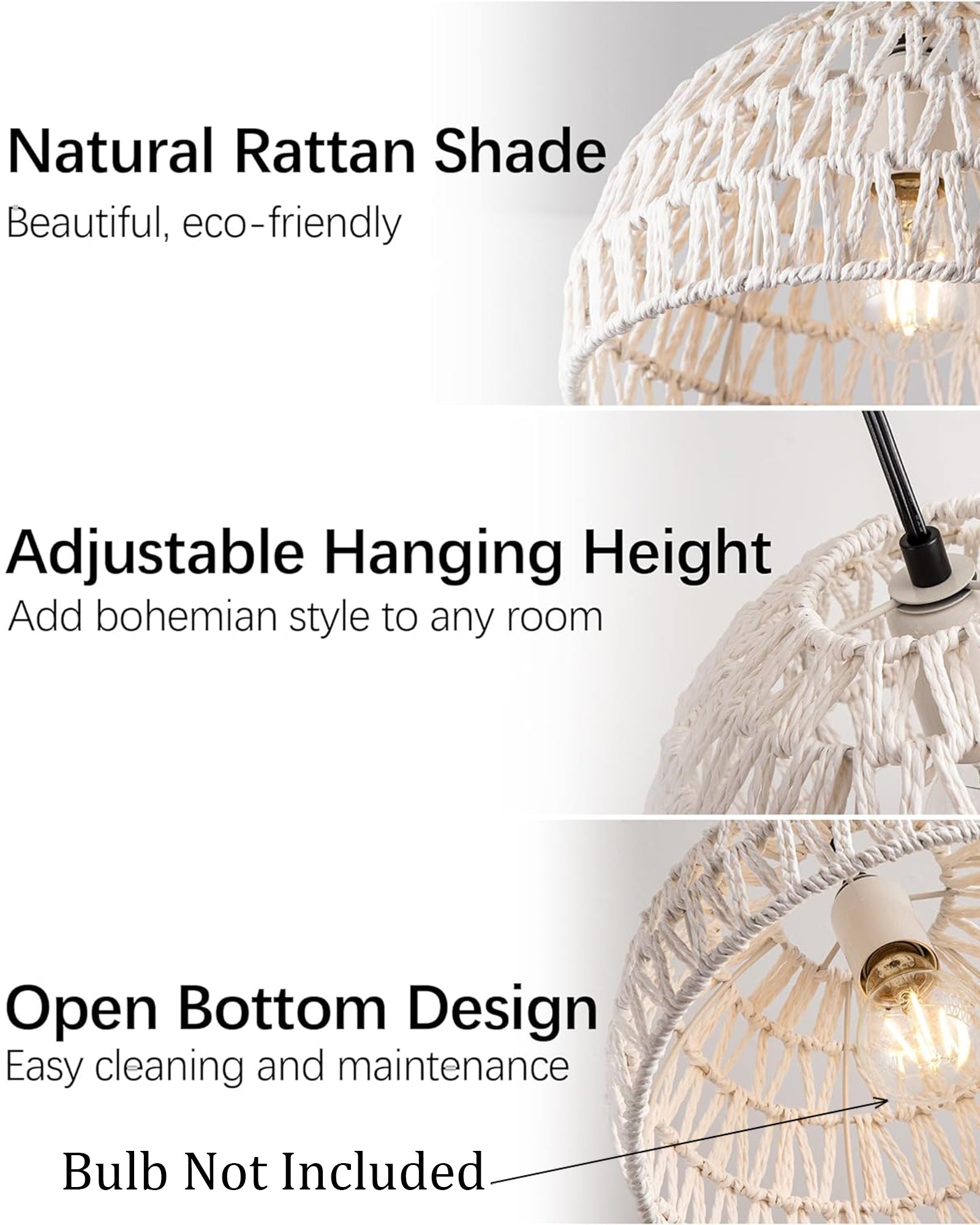 Woven Boho Macrame Pendant Light, Boho Hanging Lamp Kitchen Island, Farmhouse Coastal Wicker Adjustable Chandeliers Basket Light Fixture for Dining Room Kitchen Island.