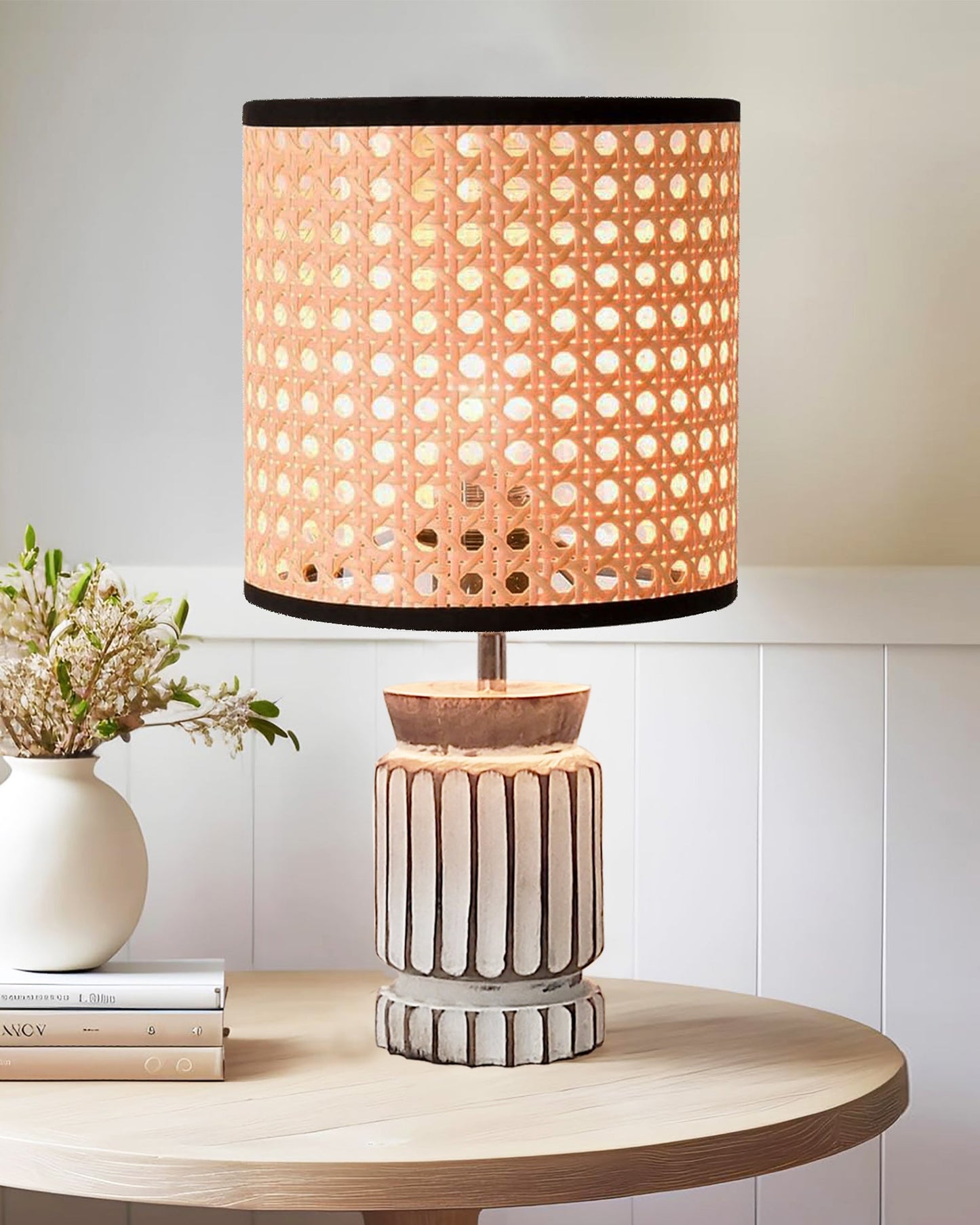 Homesake® Retro Farmhouse Table Lamp Wooden Base for Living Room Bedroom Rustic Linen Bedside Nightstand Lamps for Kids Room Study Office Home Decor Metal Shade