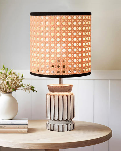Homesake® Retro Farmhouse Table Lamp Wooden Base for Living Room Bedroom Rustic Linen Bedside Nightstand Lamps for Kids Room Study Office Home Decor Metal Shade