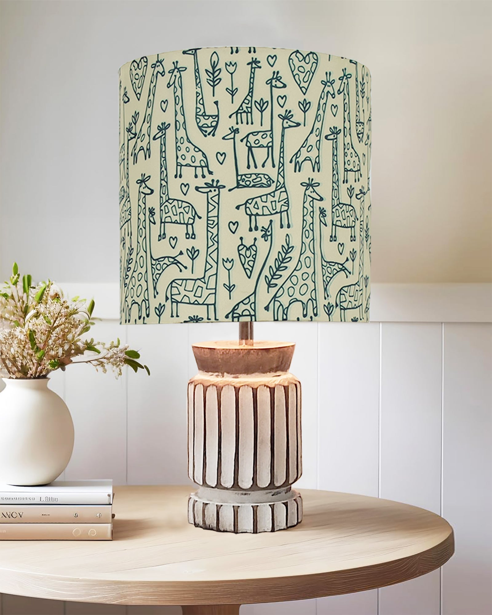 Homesake® Retro Farmhouse Table Lamp Wooden Base for Living Room Bedroom Rustic Linen Bedside Nightstand Lamps for Kids Room Study Office Home Decor Metal Shade