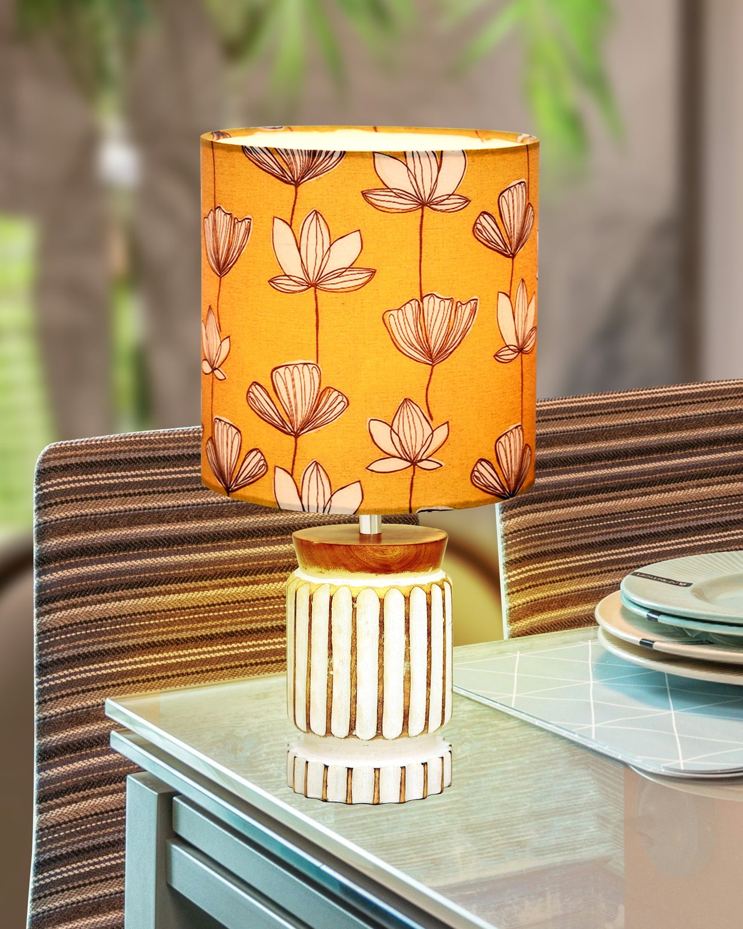 Homesake® Retro Farmhouse Table Lamp Wooden Base for Living Room Bedroom Rustic Linen Bedside Nightstand Lamps for Kids Room Study Office Home Decor Metal Shade