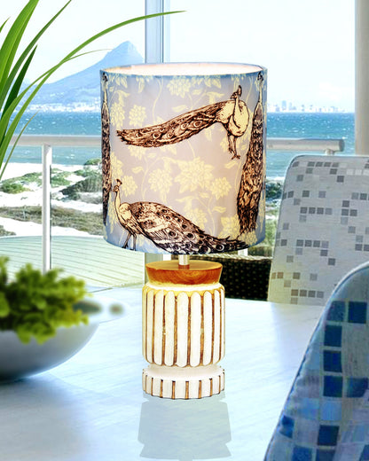 Homesake® Retro Farmhouse Table Lamp Wooden Base for Living Room Bedroom Rustic Linen Bedside Nightstand Lamps for Kids Room Study Office Home Decor Metal Shade
